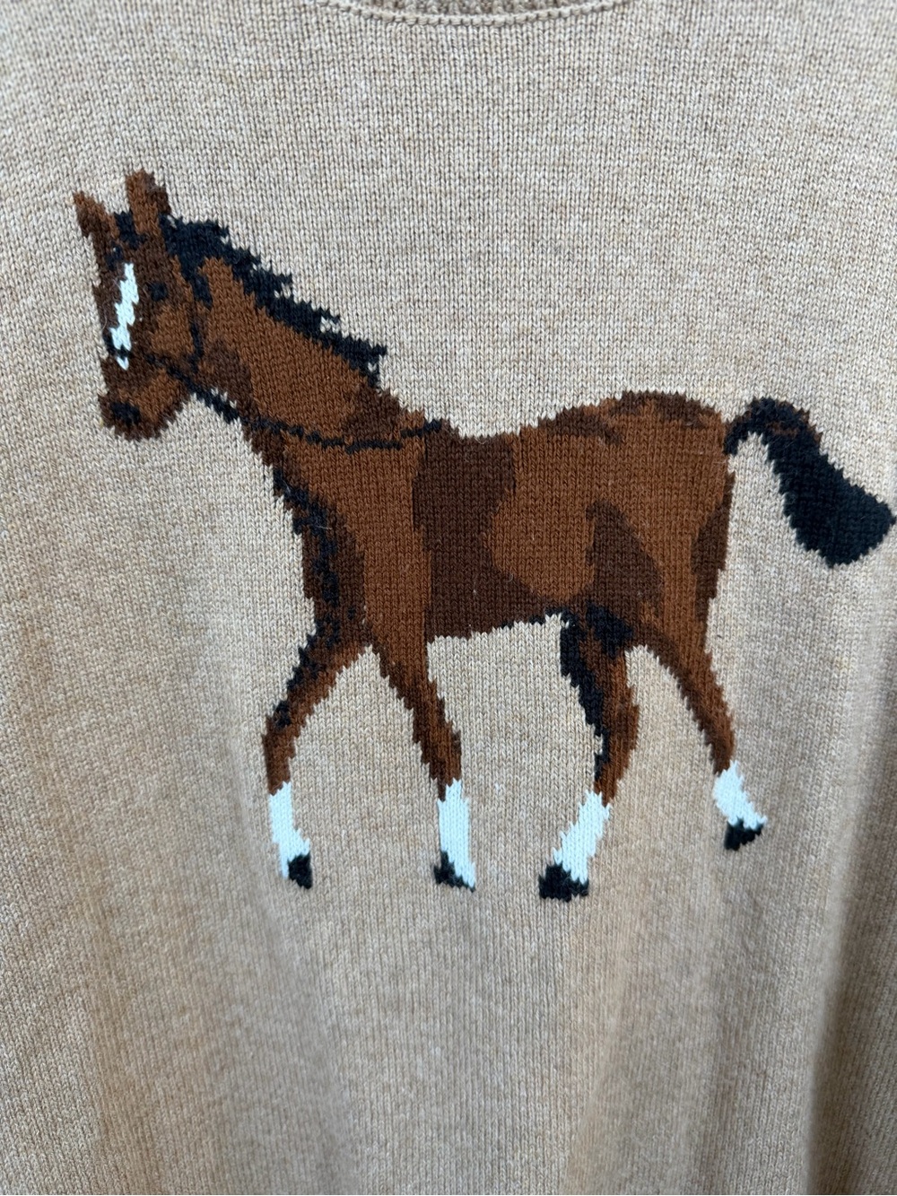 Talbots Horse Intarsia Sweater Women’s Large Equestrian Beige Crew Neck Knit - Picture 3 of 6